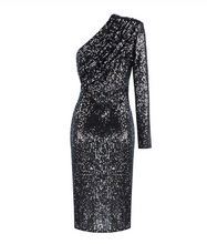 Load image into Gallery viewer, Sequins in Spring One Shoulder Dress..