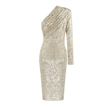 Load image into Gallery viewer, Sequins in Spring One Shoulder Dress..
