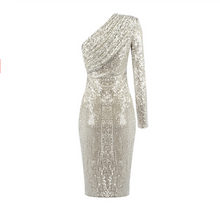 Load image into Gallery viewer, Sequins in Spring One Shoulder Dress..