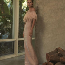 Load image into Gallery viewer, Elegant Off the Shoulder Long Bandage Gown with Feather Trim