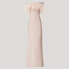 Load image into Gallery viewer, Elegant Off the Shoulder Long Bandage Gown with Feather Trim