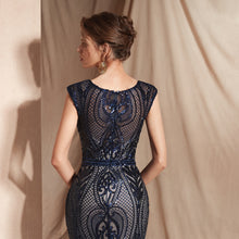 Load image into Gallery viewer, Cap Sleeve Beaded Mermaid Gown          Gold Gray Black Prom Gowns
