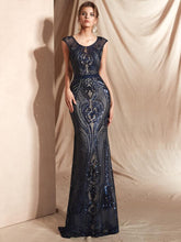 Load image into Gallery viewer, Cap Sleeve Beaded Mermaid Gown          Gold Gray Black Prom Gowns
