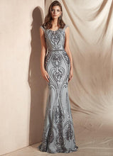 Load image into Gallery viewer, Cap Sleeve Beaded Mermaid Gown          Gold Gray Black Prom Gowns
