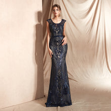 Load image into Gallery viewer, Cap Sleeve Beaded Mermaid Gown          Gold Gray Black Prom Gowns