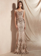 Load image into Gallery viewer, Cap Sleeve Beaded Mermaid Gown          Gold Gray Black Prom Gowns