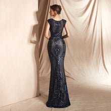 Load image into Gallery viewer, Cap Sleeve Beaded Mermaid Gown          Gold Gray Black Prom Gowns