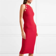 Load image into Gallery viewer, Halter Neck Sleeveless Red  Cable Knit Sweater Dress