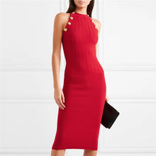 Load image into Gallery viewer, Halter Neck Sleeveless Red  Cable Knit Sweater Dress