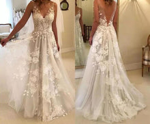 Load image into Gallery viewer, Long V Neck  WeddingGowns