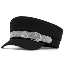 Load image into Gallery viewer, Beret with diamond buckle Newsboy Hat         Black Grey and Biege
