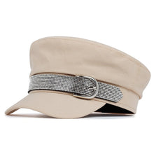 Load image into Gallery viewer, Beret with diamond buckle Newsboy Hat         Black Grey and Biege