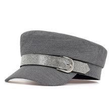 Load image into Gallery viewer, Beret with diamond buckle Newsboy Hat         Black Grey and Biege