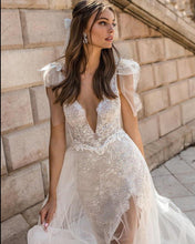 Load image into Gallery viewer, Lace Appliques with Side Split Spaghetti Strap Gown