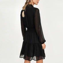 Load image into Gallery viewer, Black Summer Mini Dress Long Sleeve Elastic Waist