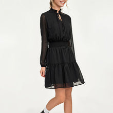 Load image into Gallery viewer, Black Summer Mini Dress Long Sleeve Elastic Waist