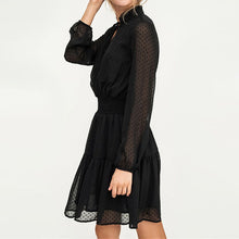 Load image into Gallery viewer, Black Summer Mini Dress Long Sleeve Elastic Waist