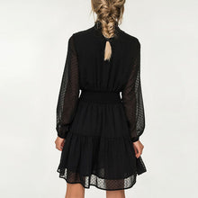 Load image into Gallery viewer, Black Summer Mini Dress Long Sleeve Elastic Waist