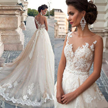 Load image into Gallery viewer, Sheer Illusion Beige Wedding Dresses Lace Applique and beading
