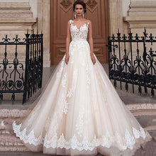 Load image into Gallery viewer, Sheer Illusion Beige Wedding Dresses Lace Applique and beading