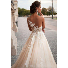 Load image into Gallery viewer, Sheer Illusion Beige Wedding Dresses Lace Applique and beading