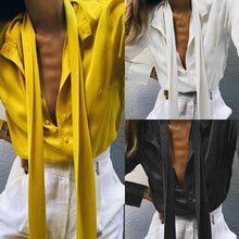 Load image into Gallery viewer, Do You Love Me Neck Tie  Blouse           Plus Sizes Also