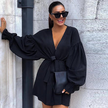 Load image into Gallery viewer, Deep V-neck Loose Mini Black Shirt Dress