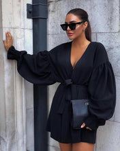 Load image into Gallery viewer, Deep V-neck Loose Mini Black Shirt Dress