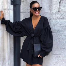 Load image into Gallery viewer, Deep V-neck Loose Mini Black Shirt Dress