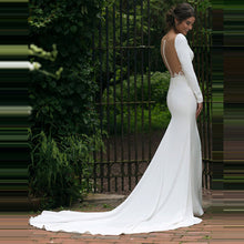 Load image into Gallery viewer, V Neck Floor Length Long Sleeve Mermaid Wedding Dress
