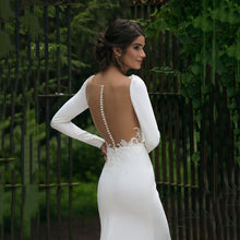 Load image into Gallery viewer, V Neck Floor Length Long Sleeve Mermaid Wedding Dress