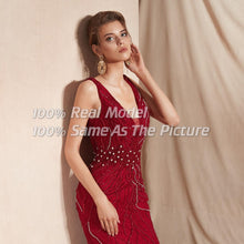 Load image into Gallery viewer, Crimson Beaded Holiday Gown