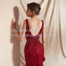 Load image into Gallery viewer, Crimson Beaded Holiday Gown