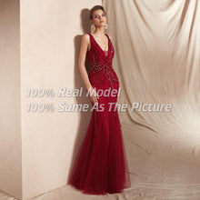 Load image into Gallery viewer, Crimson Beaded Holiday Gown