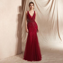 Load image into Gallery viewer, Crimson Beaded Holiday Gown