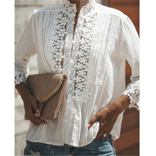 Load image into Gallery viewer, Long Sleeve Floral Lace White Blouse