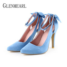 Load image into Gallery viewer, Suede Pumps -Bow Back High Heels..