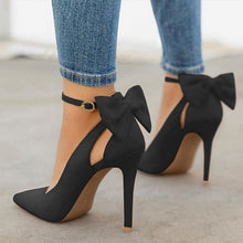 Load image into Gallery viewer, Suede Pumps -Bow Back High Heels..