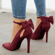 Load image into Gallery viewer, Suede Pumps -Bow Back High Heels..