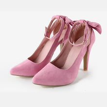 Load image into Gallery viewer, Suede Pumps -Bow Back High Heels..