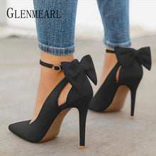 Load image into Gallery viewer, Suede Pumps -Bow Back High Heels..