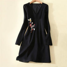 Load image into Gallery viewer, High Quality V-Neck Long Sleeve Embroidered Dress