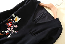Load image into Gallery viewer, High Quality V-Neck Long Sleeve Embroidered Dress