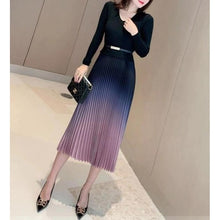 Load image into Gallery viewer, High Quality V-Neck Long Sleeve Knit and Ombre Pleated Skirt