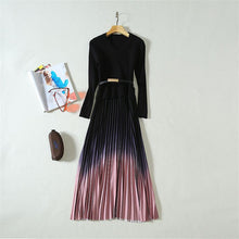 Load image into Gallery viewer, High Quality V-Neck Long Sleeve Knit and Ombre Pleated Skirt