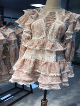 Load image into Gallery viewer, Laced  Mini dresses Jewel-Neck Ruffles Flare Sleeve