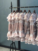 Load image into Gallery viewer, Laced  Mini dresses Jewel-Neck Ruffles Flare Sleeve