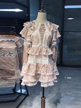 Load image into Gallery viewer, Laced  Mini dresses Jewel-Neck Ruffles Flare Sleeve