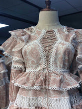 Load image into Gallery viewer, Laced  Mini dresses Jewel-Neck Ruffles Flare Sleeve