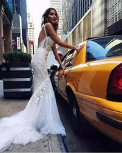 Load image into Gallery viewer, Couture Wedding Dresses Backless Sheer Deep V Neck  Bridal Gown..